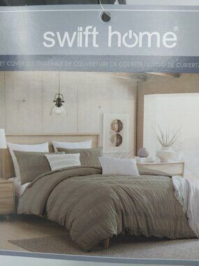 Swift Home 3 Pcs Duvet Cover Set Moselle Gray Full/Queen Size 100% Cotton